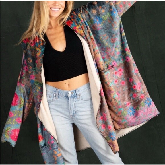 Natural Life Oversized Sweater Blanket Boho Floral Sherpa Hooded Fleece L/XL - Picture 1 of 9